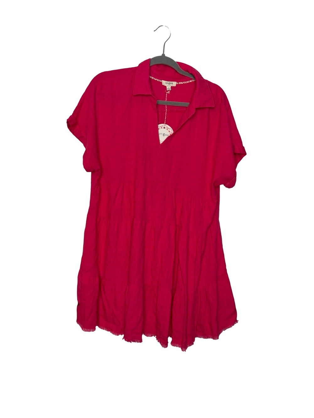 ✨ Umgee Pink Linen Blend Tiered Babydoll Mini Dress Size Large NWT ✨ - Picture 2 of 6